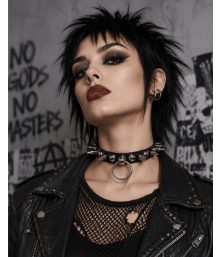 Funk Plus Leather O-Ring Spike Choker with Studs