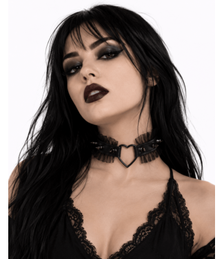 Funk Plus Black Lace and Spikes Heart Choker