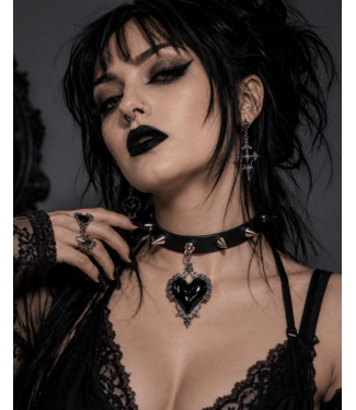Funk Plus Spiked Choker with Gothic Heart Charm Pendant