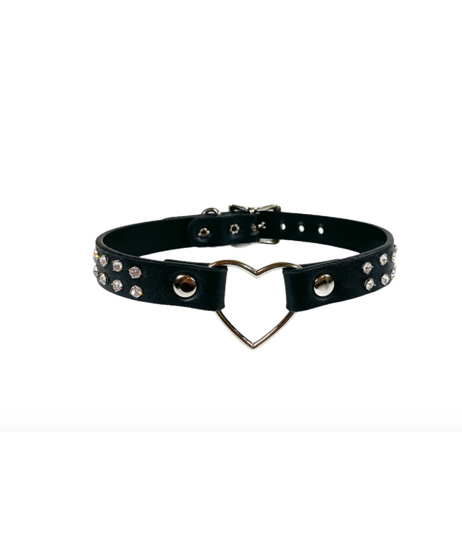 Double Rhinestone Heart Ring Choker