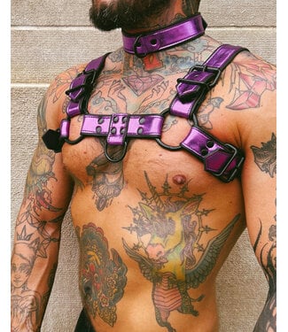 Spanked Bright Room Bulldog Leather Harness | Purple