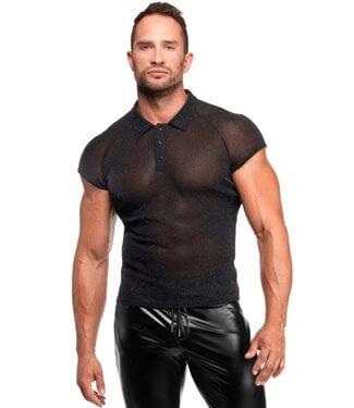 Noir Handmade Onyx Sheer Mens Fetish Polo Shirt