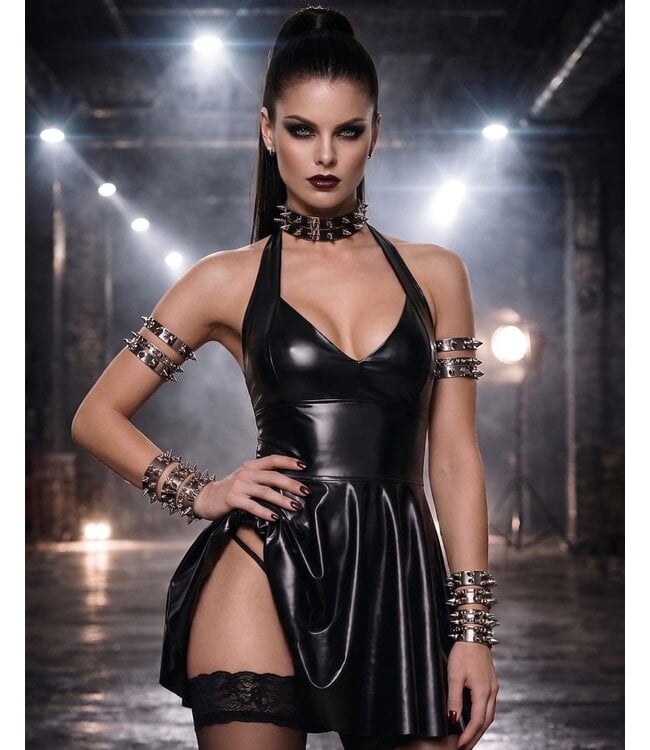 Black Wetlook Plunge Dress