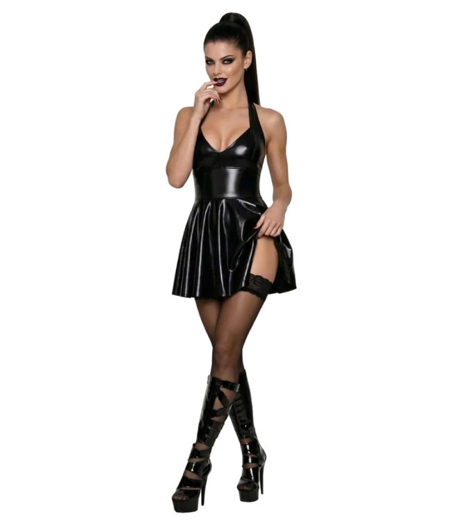 Black Wetlook Plunge Dress