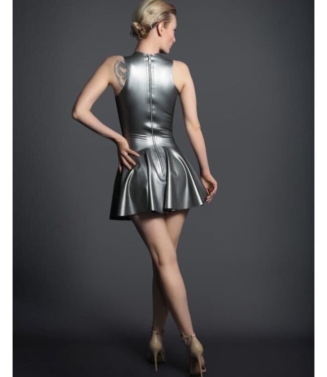 Silver Latex Dress with Flared Skirt