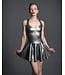 Silver Latex Dress with Flared Skirt