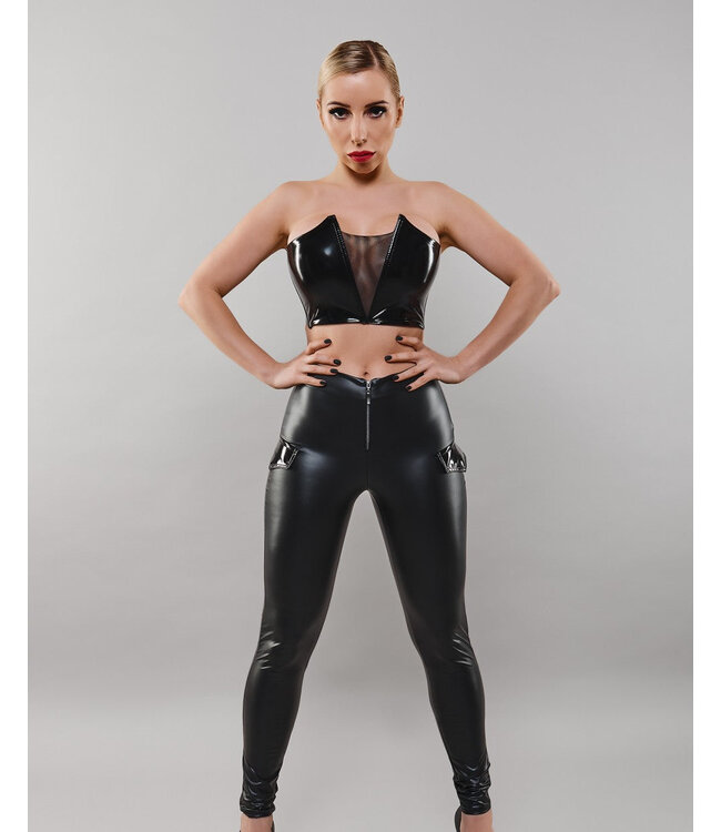 Shiny Vinyl Crop Top with Front Mesh
