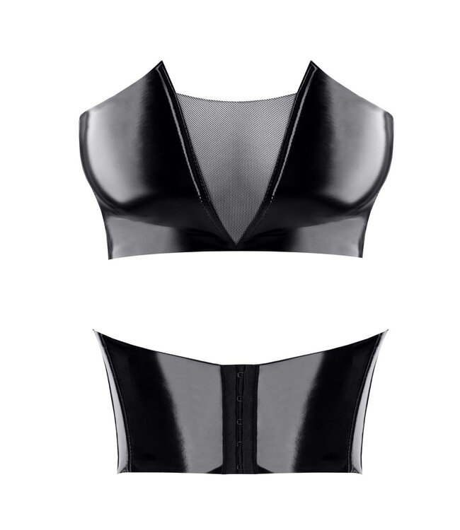 Shiny Vinyl Crop Top with Front Mesh
