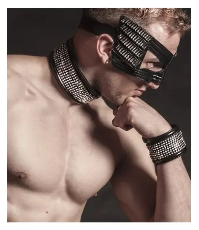 Shiny Black PVC Eye Mask with Rhinestones