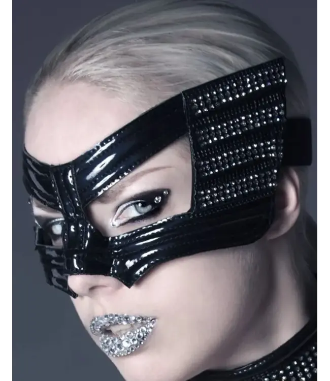 Shiny Black PVC Eye Mask with Rhinestones