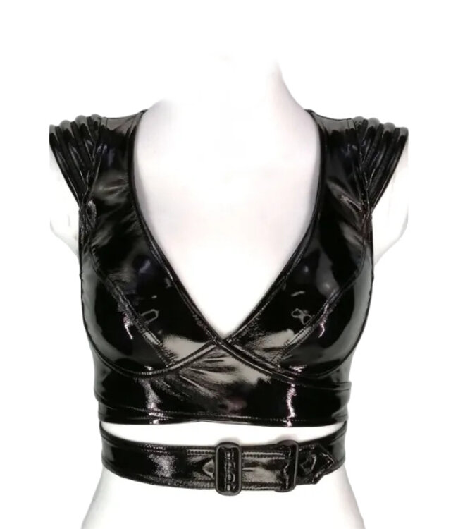 Glossy Black PVC Wrap Bra Top