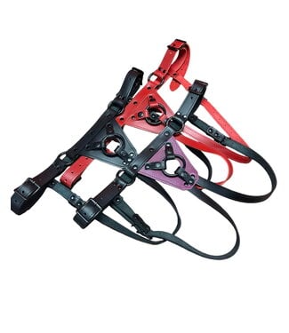 KOOKIE INT'L Secure Fit Strap On Leather Harness with Black Hardware