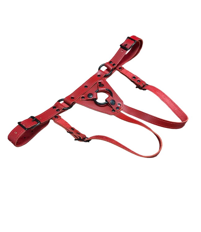 Secure Fit Strap On Leather Harness with Black Hardware