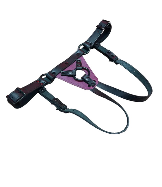 Secure Fit Strap On Leather Harness with Black Hardware