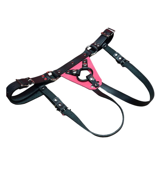 Secure Fit Strap On Leather Harness with Chrome Hardware