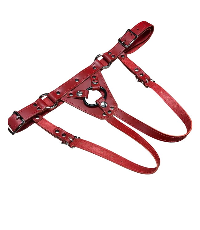 Secure Fit Strap On Leather Harness with Chrome Hardware