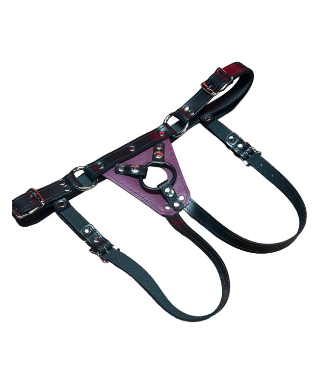 Secure Fit Strap On Leather Harness with Chrome Hardware