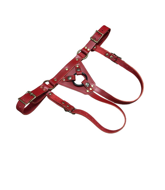 Secure Fit Strap On Leather Harness with Brass Hardware
