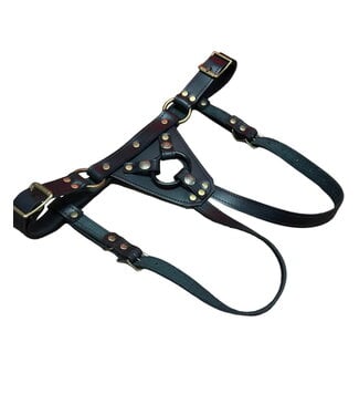 KOOKIE INT'L Secure Fit Strap On Leather Harness with Brass Hardware
