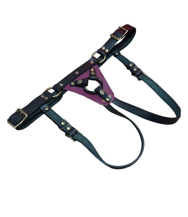 Secure Fit Strap On Leather Harness with Brass Hardware
