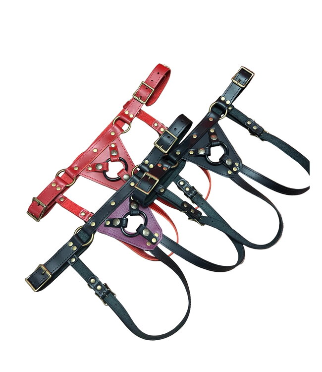 Secure Fit Strap On Leather Harness with Brass Hardware