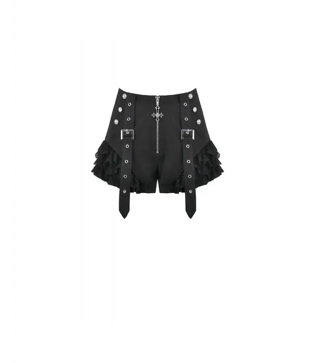 Night Ban by Dark In Love | Gothic Punk Lace Buckle High-Waist Shorts