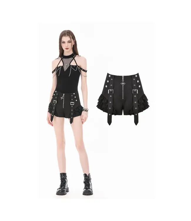 Night Ban by Dark In Love | Gothic Punk Lace Buckle High-Waist Shorts