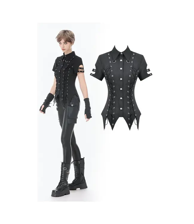 Ruptured Lace-Up Corset Style Punk Shirt