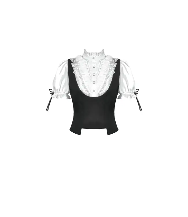 Court-Style Black White Lace Blouse
