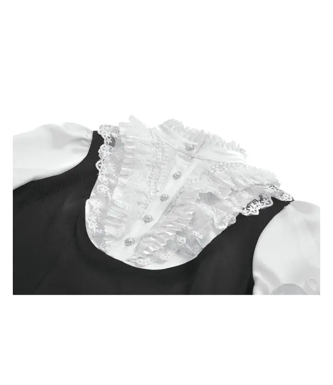 Court-Style Black White Lace Blouse