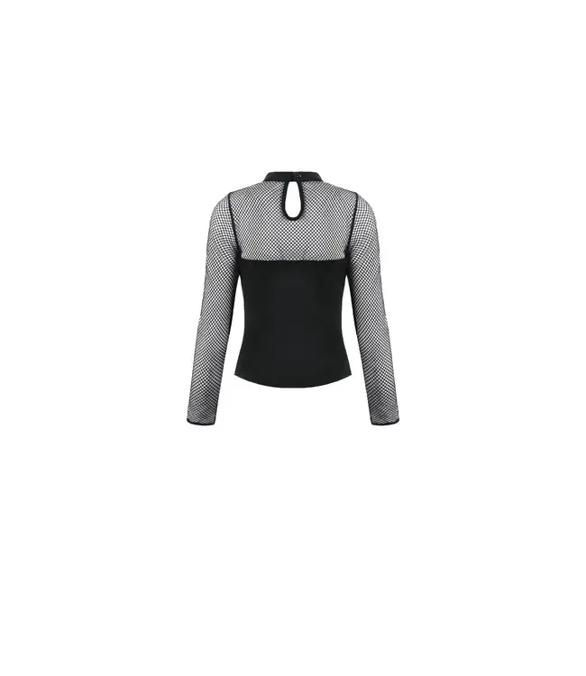 Punk Knitted Top with Mesh Overlay & Shoulder Buckles