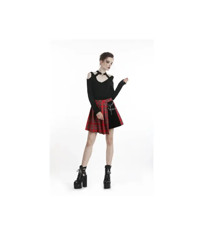Punk Red Pleated Plaid Skirt | Gothic Punk Mini Skirt