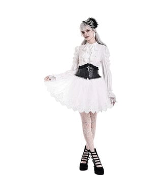 Dark In Love White Feather Poem Mini Skirt by Dark In Love
