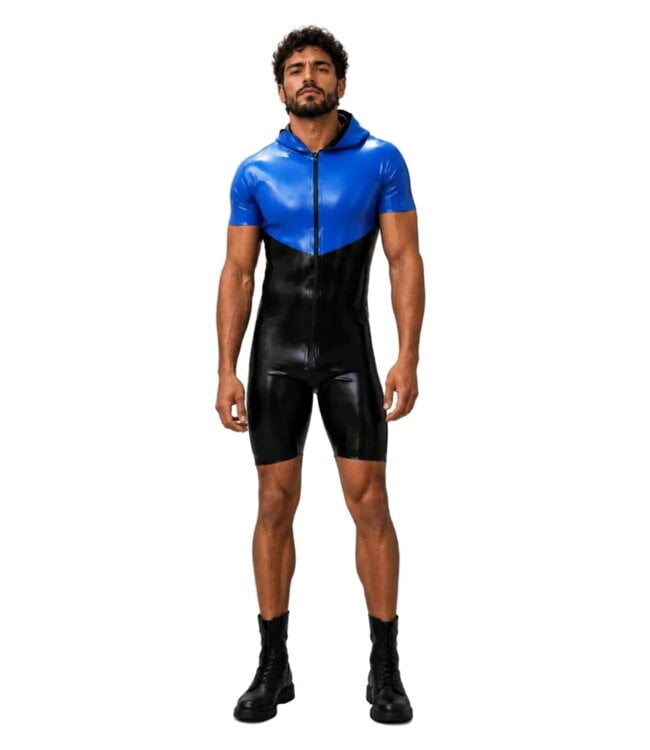 Latex Surf Suit with Hoodie Blue and Black