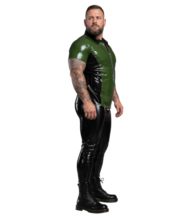 Latex Contrast Shirt with Front Zipper Green
