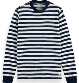 Scotch & Soda SS TEXTURED STRIPED SWEATSHIRT WHITE/NAVY