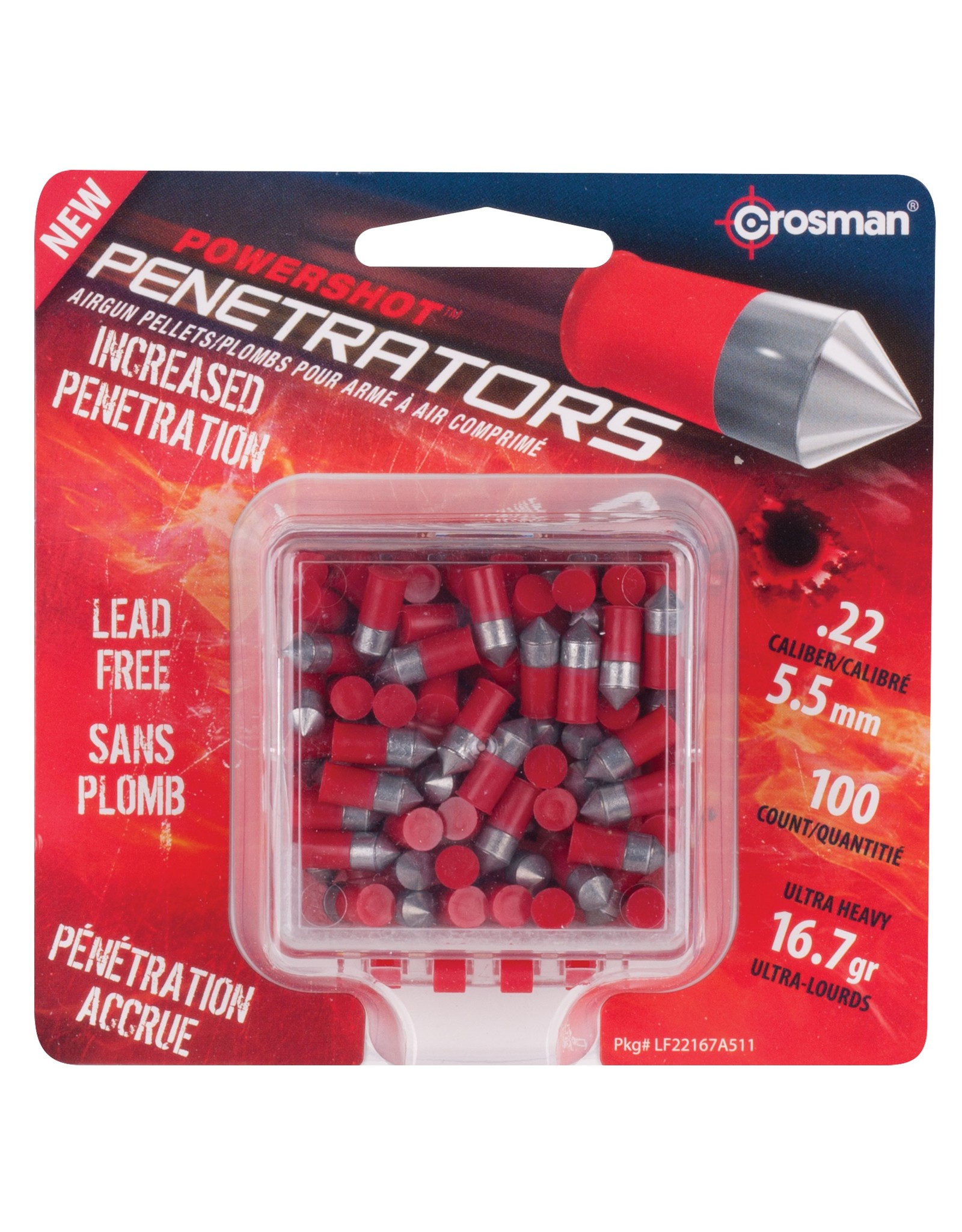 CROSMAN CROSMAN .22 RED FLIGHT PENETRATOR 16.7gr LEAD FREE PELLETS (100ct)