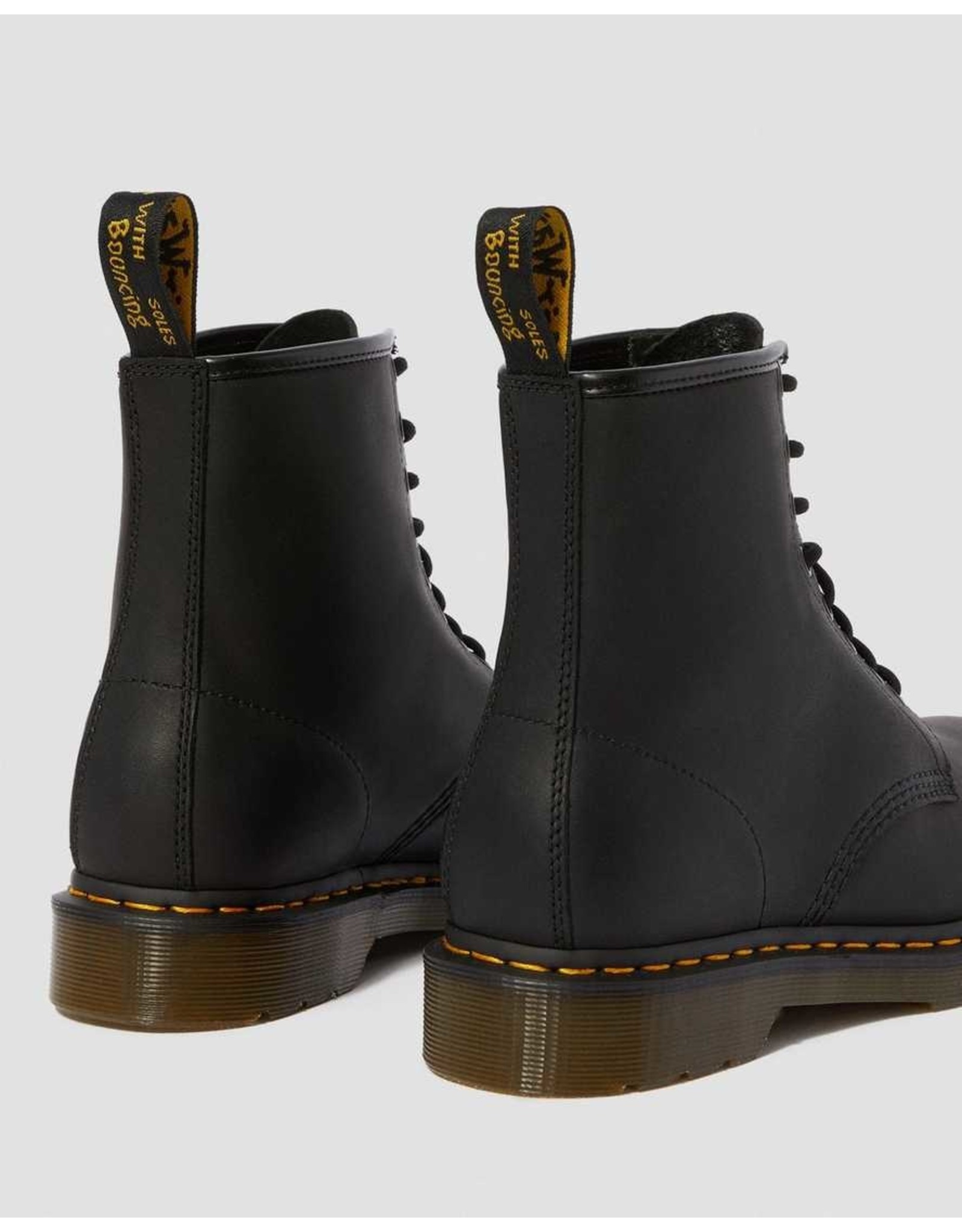 DR. MARTENS DR. MARTENS BLACK GREASY LEATHER LACE UP BOOTS