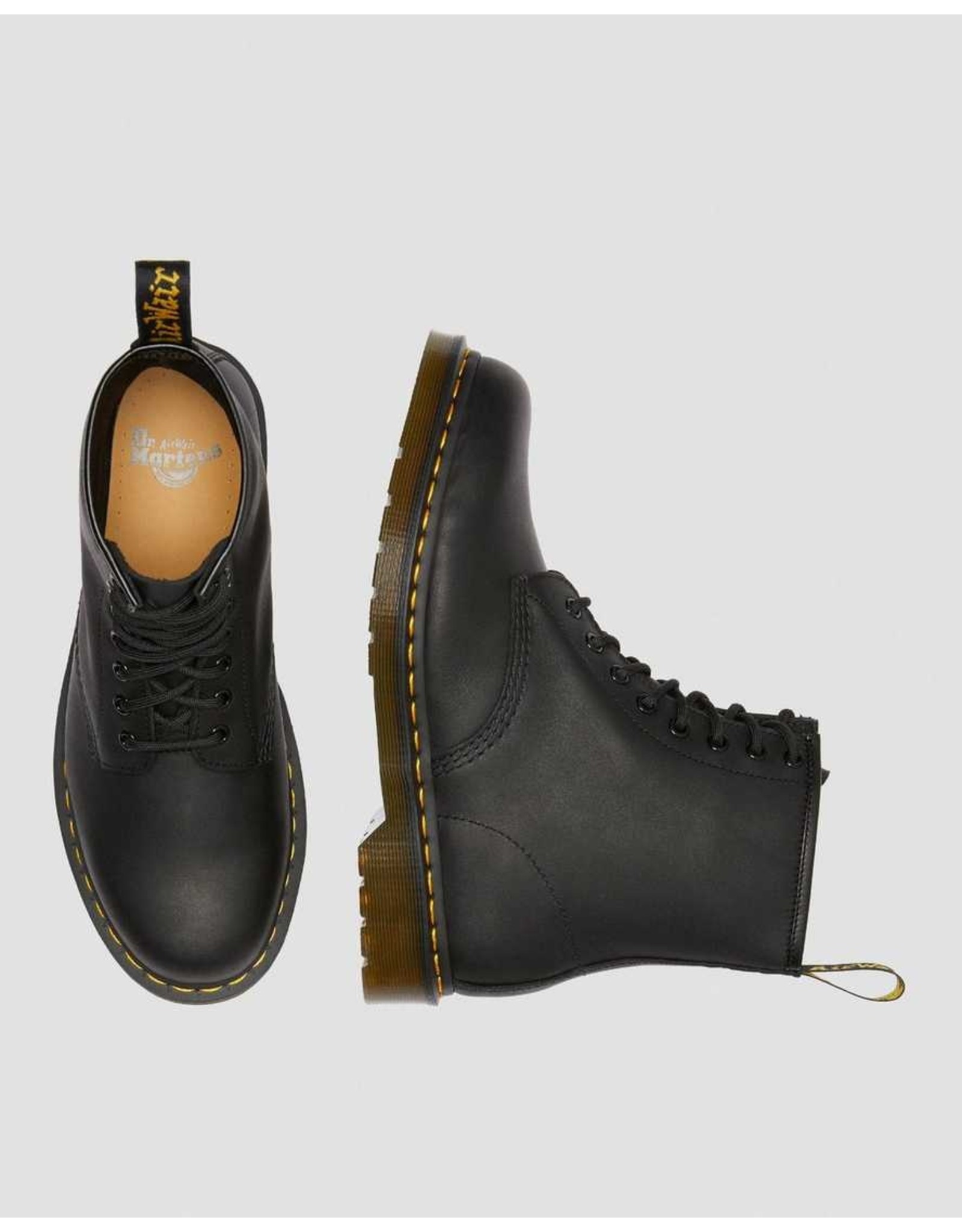 DR. MARTENS DR. MARTENS BLACK GREASY LEATHER LACE UP BOOTS