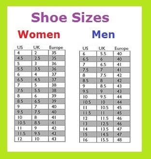 european shoe size chart