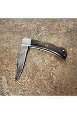 DAMASCUS 3.5" FOLDING KNIFE ASH GREY/WOOD HANDLE