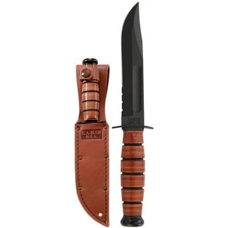 KA-BAR KNIVES KA BAR 1261 SHORT SERRATED KNIFE WITH LEATHER SHEATH