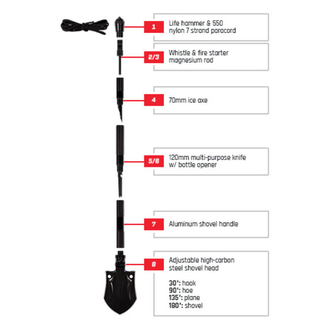 FOX TACTICAL GEAR MULTIPURPOSE 8 IN 1 SURVIVAL SHOVEL