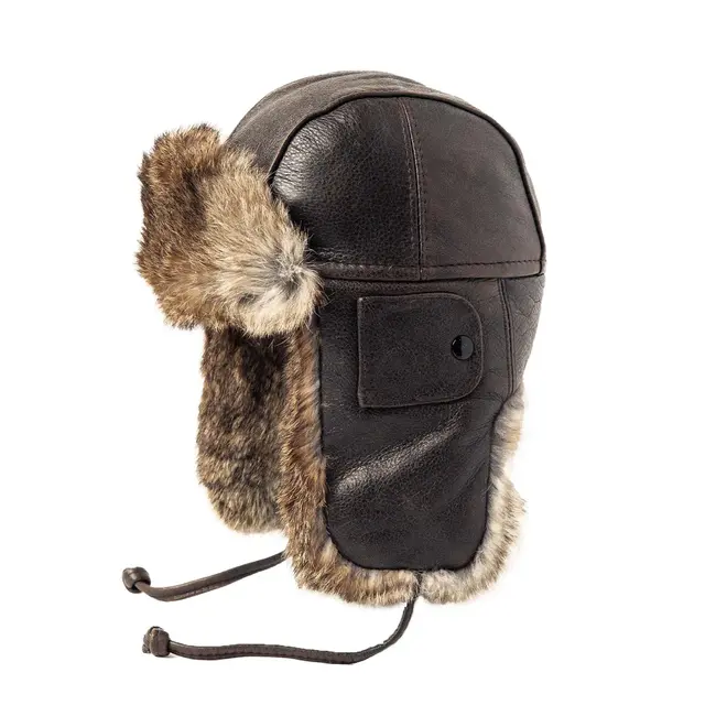 CROWN CAP LEATHER AVIATOR W/ RABBIT TRIM