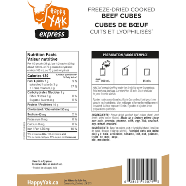 HAPPY YAK FREEZE DRIED COOKED BEEF CUBES