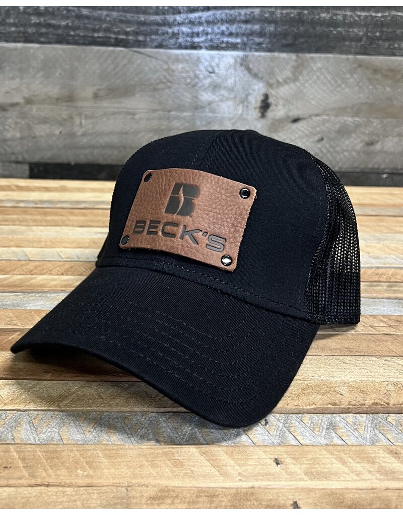 03955 Black Mesh Hat with Leather patch