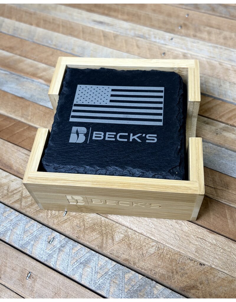04326 Slate Flag Coaster Set w/ Bamboo Box