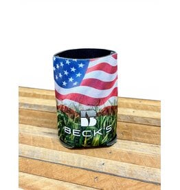 04049 USA Made Corn Field and Flag Koozie