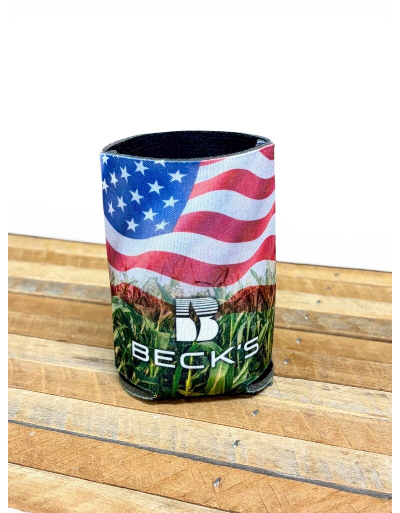 04049 USA Made Corn Field and Flag Koozie