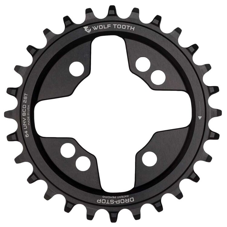 Wolf Tooth components Wolf Tooth Components, BCD 64mm Universal, Chainring, Teeth: 28, Speed: 9-12, BCD: 64, Bolts: 4, Inner, Aluminum, Black